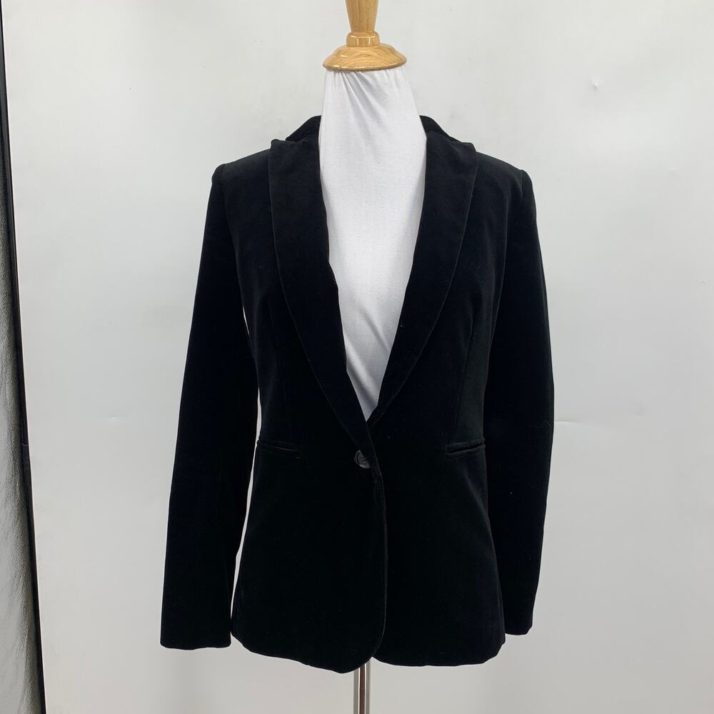 J Crew Blazer Womens 00 Black Parke Velvet Shoulder Pads Tailored Stripe Lining - Picture 2 of 11